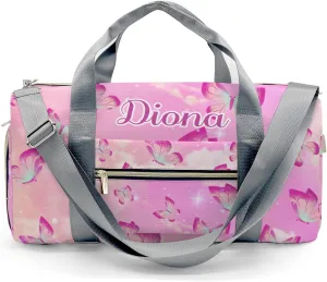 Flying Butterfly Personalized Sport Duffel Bag Custom Name Travel Gymnastics Sports Gym Dance Training Weekend Bag for Women Men