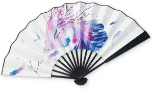 Folding Fan Handheld - Castle Peak Crane Animal Antiquity Handmade Fan,Chinese Japanese Style Vintage Hanfu Craft Fan For Home Wedding Dance Party Decor