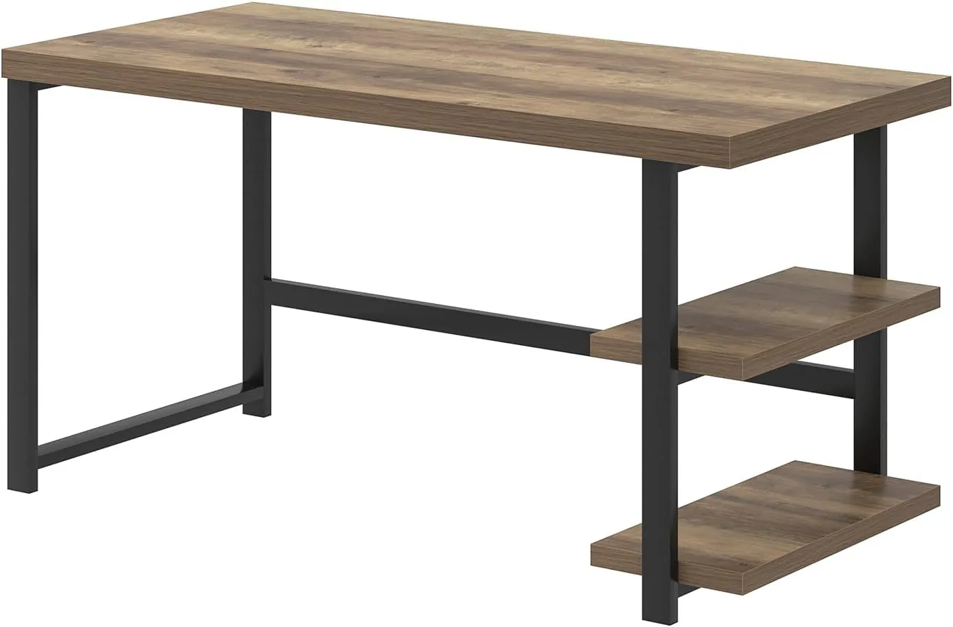 FOLUBAN Computer Desk, Wood and Metal Home Office Desk with Storage Shelves, Small Study Writing Table Workstation for Bedroom Living Room, Rustic Oak, 47 Inch