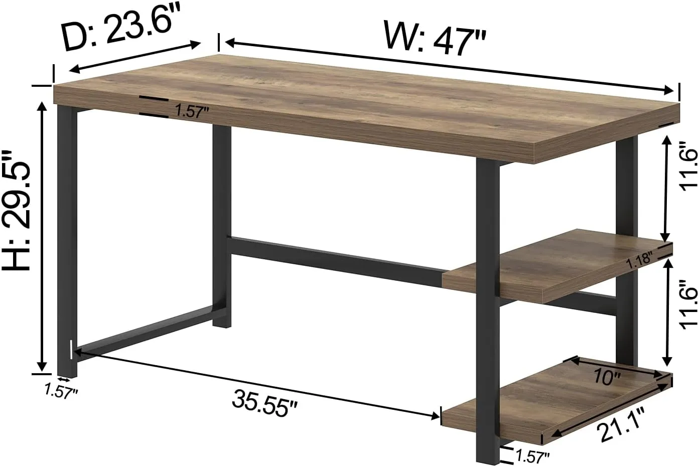 FOLUBAN Computer Desk, Wood and Metal Home Office Desk with Storage Shelves, Small Study Writing Table Workstation for Bedroom Living Room, Rustic Oak, 47 Inch