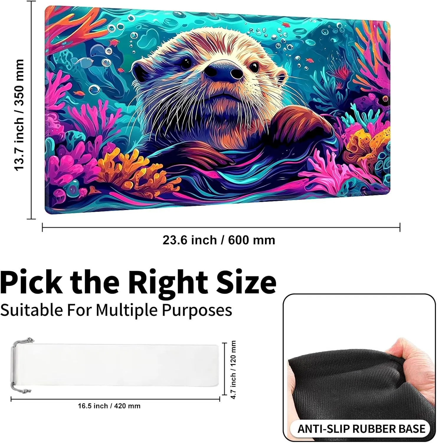 for MTG Playmat, Cute Otter Premium for Magic The Gathering Mat with Beautiful Patterns & Storage Bag for Game Players, 24 x 14 Inch for Card Game Mat