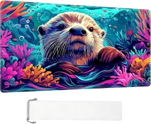 for MTG Playmat, Cute Otter Premium for Magic The Gathering Mat with Beautiful Patterns & Storage Bag for Game Players, 24 x 14 Inch for Card Game Mat