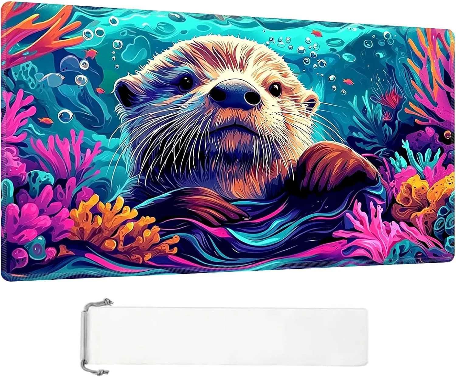 for MTG Playmat, Cute Otter Premium for Magic The Gathering Mat with Beautiful Patterns & Storage Bag for Game Players, 24 x 14 Inch for Card Game Mat
