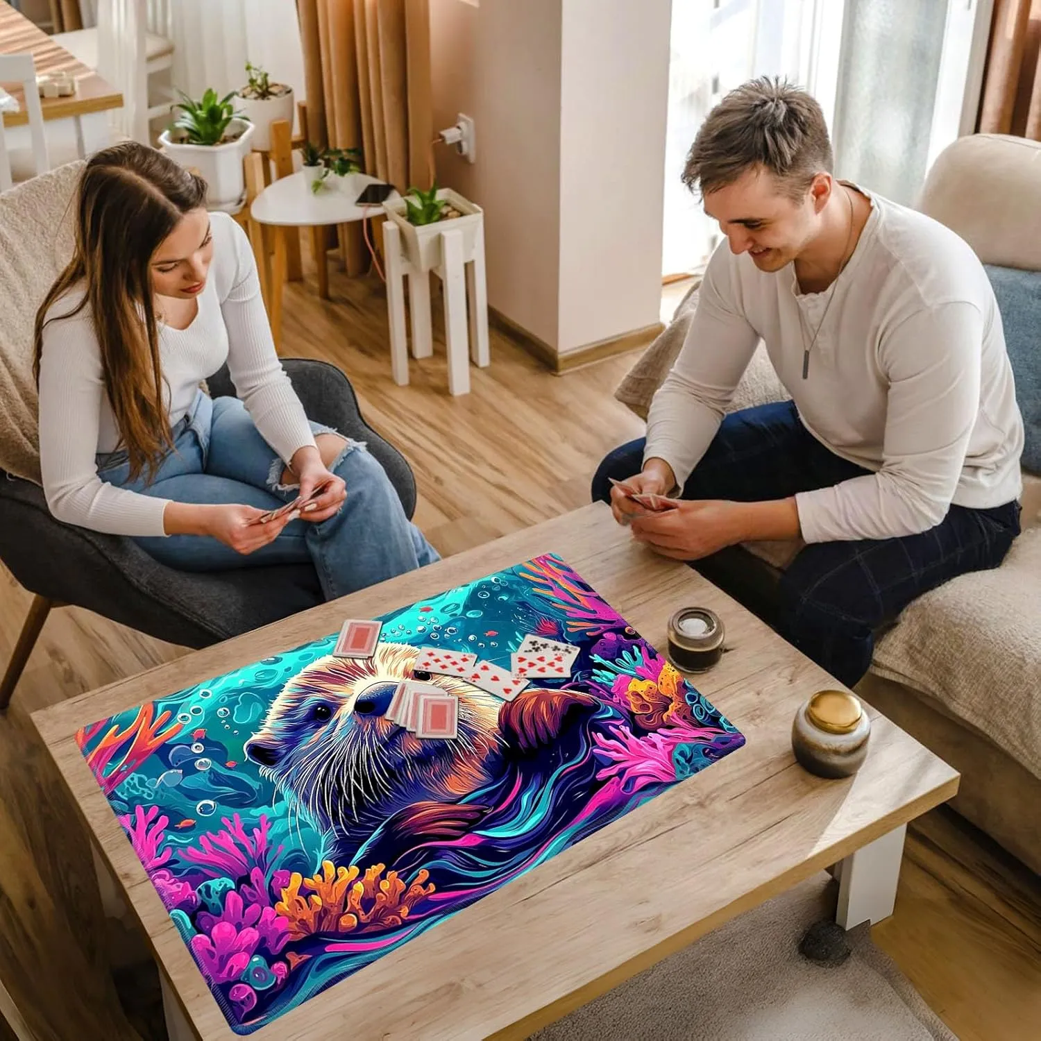 for MTG Playmat, Cute Otter Premium for Magic The Gathering Mat with Beautiful Patterns & Storage Bag for Game Players, 24 x 14 Inch for Card Game Mat