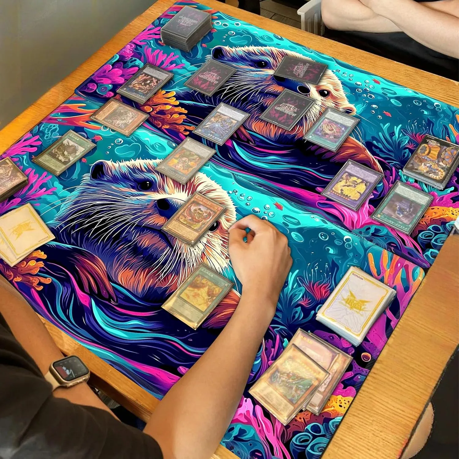 for MTG Playmat, Cute Otter Premium for Magic The Gathering Mat with Beautiful Patterns & Storage Bag for Game Players, 24 x 14 Inch for Card Game Mat