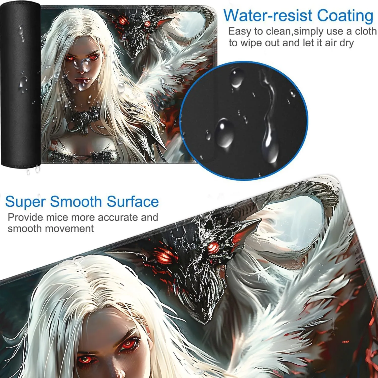 for MTG Playmat   Drawstring Travel Pouch   6 Dice Counter, for Tabletop Trading Card Game Playmats or Mouse Pad, Anti-Slip Rubber 24 x 14 in, Anime Angel Girl for TCG Playmat (No with Zone)