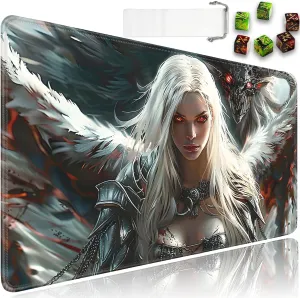 for MTG Playmat   Drawstring Travel Pouch   6 Dice Counter, for Tabletop Trading Card Game Playmats or Mouse Pad, Anti-Slip Rubber 24 x 14 in, Anime Angel Girl for TCG Playmat (No with Zone)