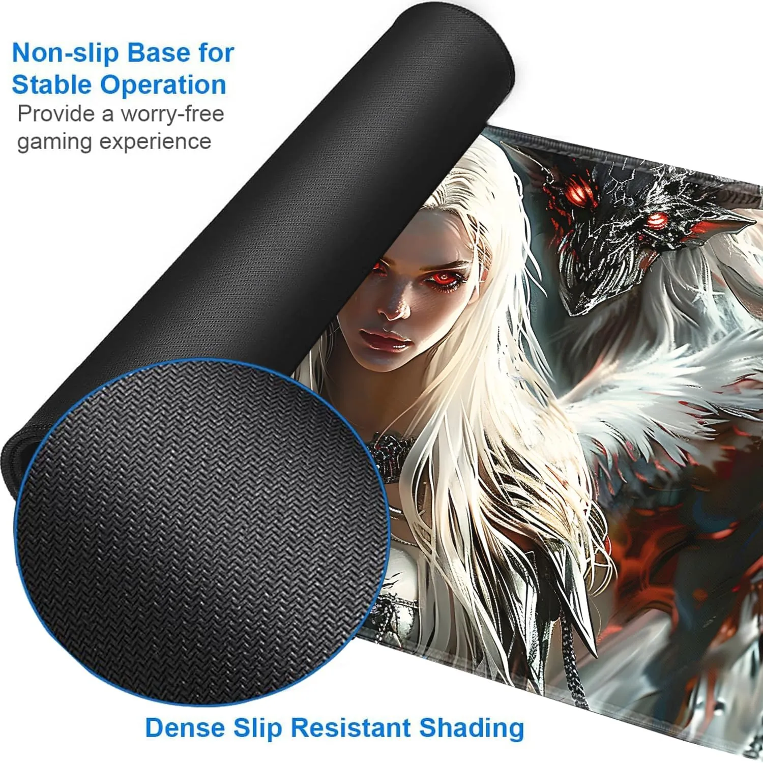 for MTG Playmat   Drawstring Travel Pouch   6 Dice Counter, for Tabletop Trading Card Game Playmats or Mouse Pad, Anti-Slip Rubber 24 x 14 in, Anime Angel Girl for TCG Playmat (No with Zone)
