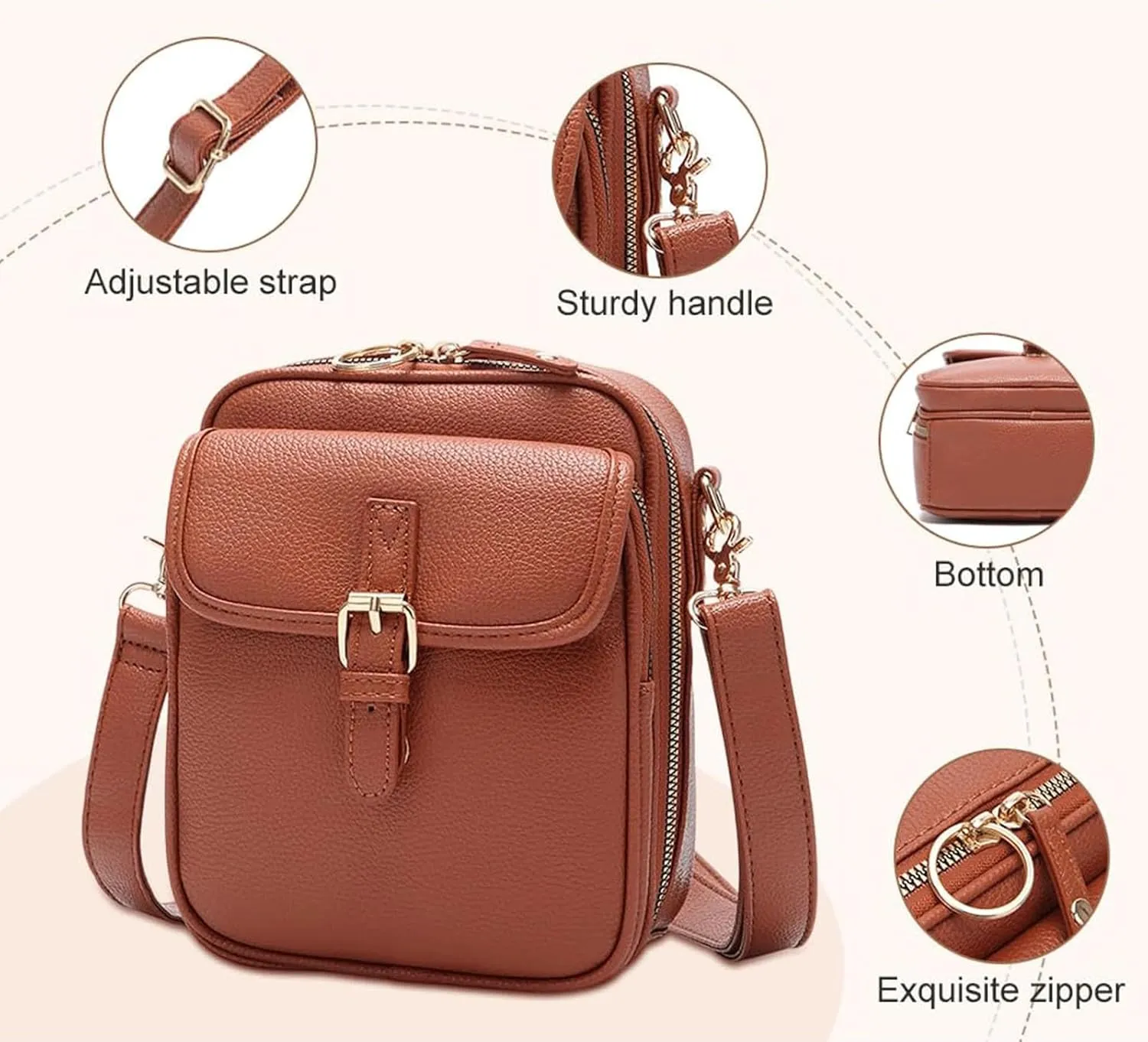 Forcipower Crossbody Leather Bag, Urvashi Crossbody Bag, Vintage Anti Theft Messenger Shoulder Bag, Built in Wallet