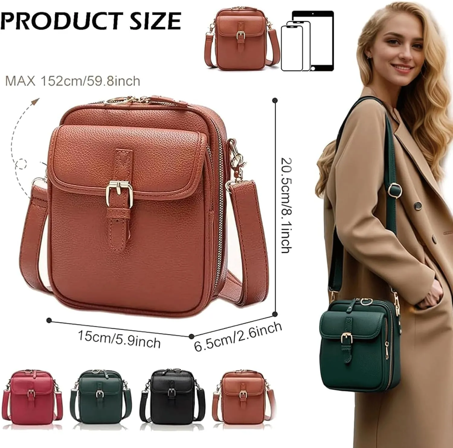 Forcipower Crossbody Leather Bag, Urvashi Crossbody Bag, Vintage Anti Theft Messenger Shoulder Bag, Built in Wallet