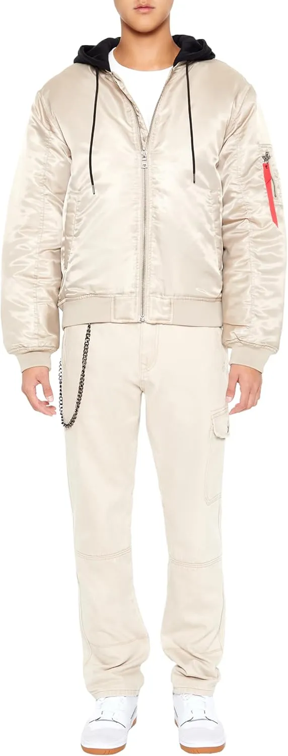 Forever 21 Men's Hooded Cargo Bomber Jacket