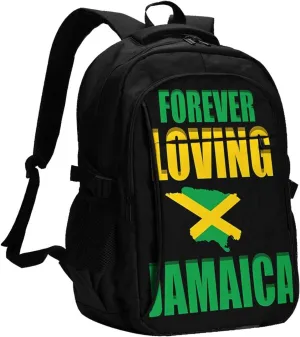 Forever Loving Jamaica Jamaican Flag Casual Travel Backpacks Hiking Camping Backpack Large Outdoor Sport Daypack Laptop Rucksack Climbing Working Bags with USB Port