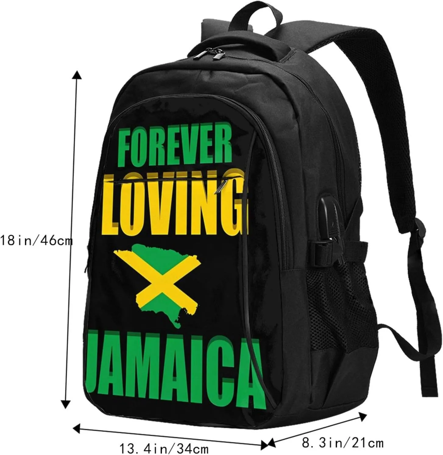 Forever Loving Jamaica Jamaican Flag Casual Travel Backpacks Hiking Camping Backpack Large Outdoor Sport Daypack Laptop Rucksack Climbing Working Bags with USB Port