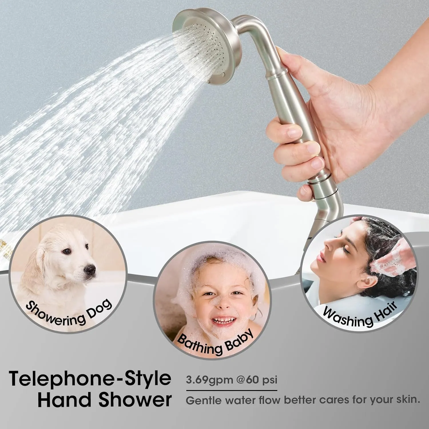 Free Standing Tub Faucet, Jabbol Premium Brass Luxury Freestanding Bathtub Faucet, Bathroom Floor Mount Tub Filler with Handheld Sprayer, Classic Roman Tub Faucets Brushed Nickel (JB-8811BN)
