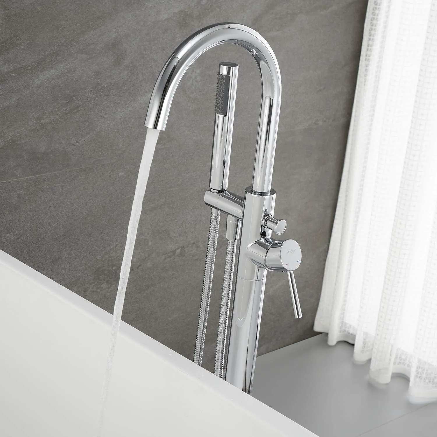 Freestanding Tub Filler Bathtub Faucet Chrome Single Handle Floor Mounted Faucets with Handheld Shower