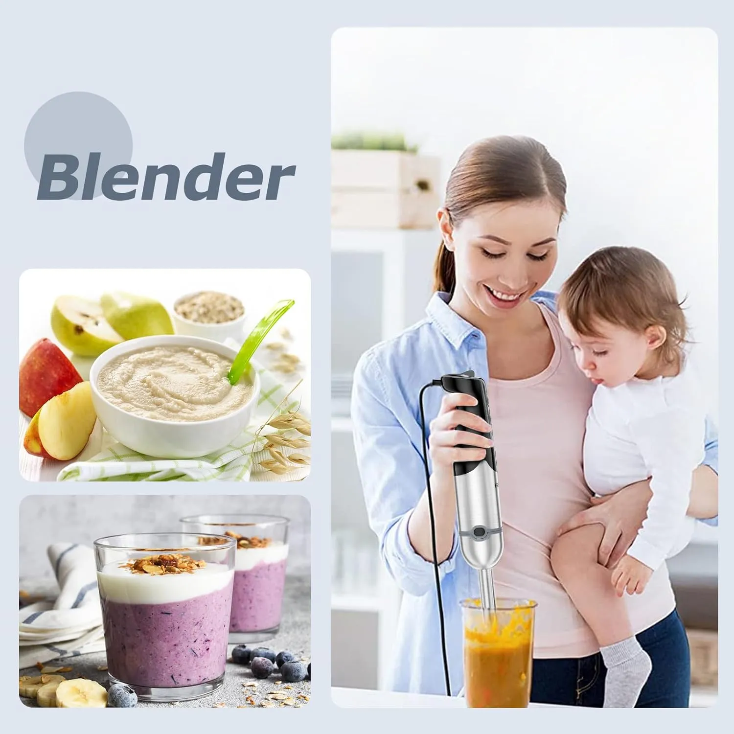 FRESKO Immersion Blender Handheld, 4-in-1 Stainless Steel Hand Stick Blender Electric with 12-Speeds & Turbo Mode, Powerful 500W Emulsion Blender with Beaker, Chopper & Whisk for Smoothies, Soup