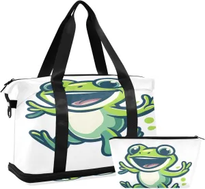 Frog Happy Travel Duffel Bag Waterproof Gym Sport Tote Bag Carry On Weekender Bag with Compartment