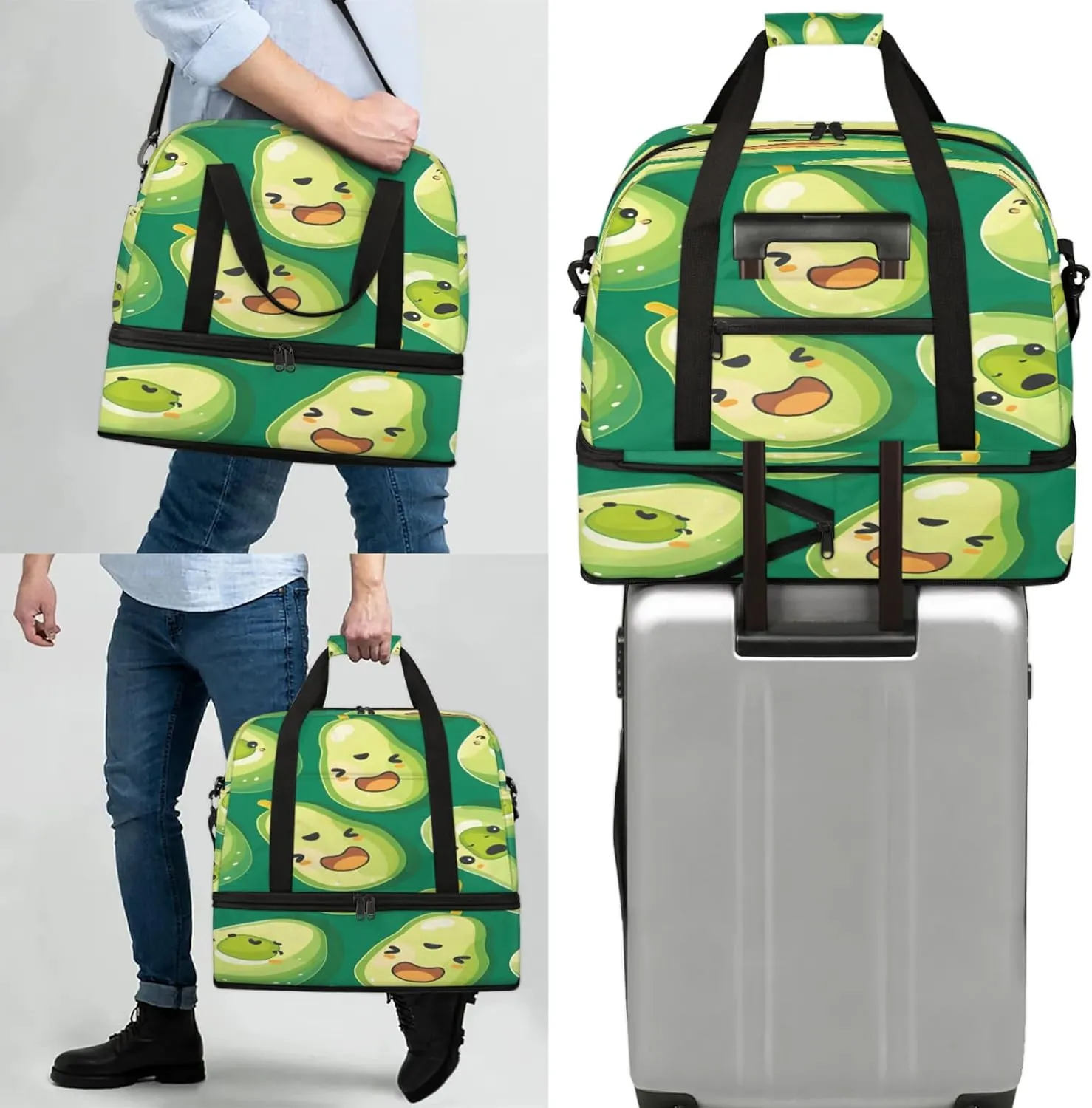 Fruit Avocado Cute Travel Duffel Bags for Women & Men Large Sports Gym Bags Foldie Weekender Overnight Bag Carry On Tote Bag With Shoe Compartment Personal Item Bag for Travel Sports Gym