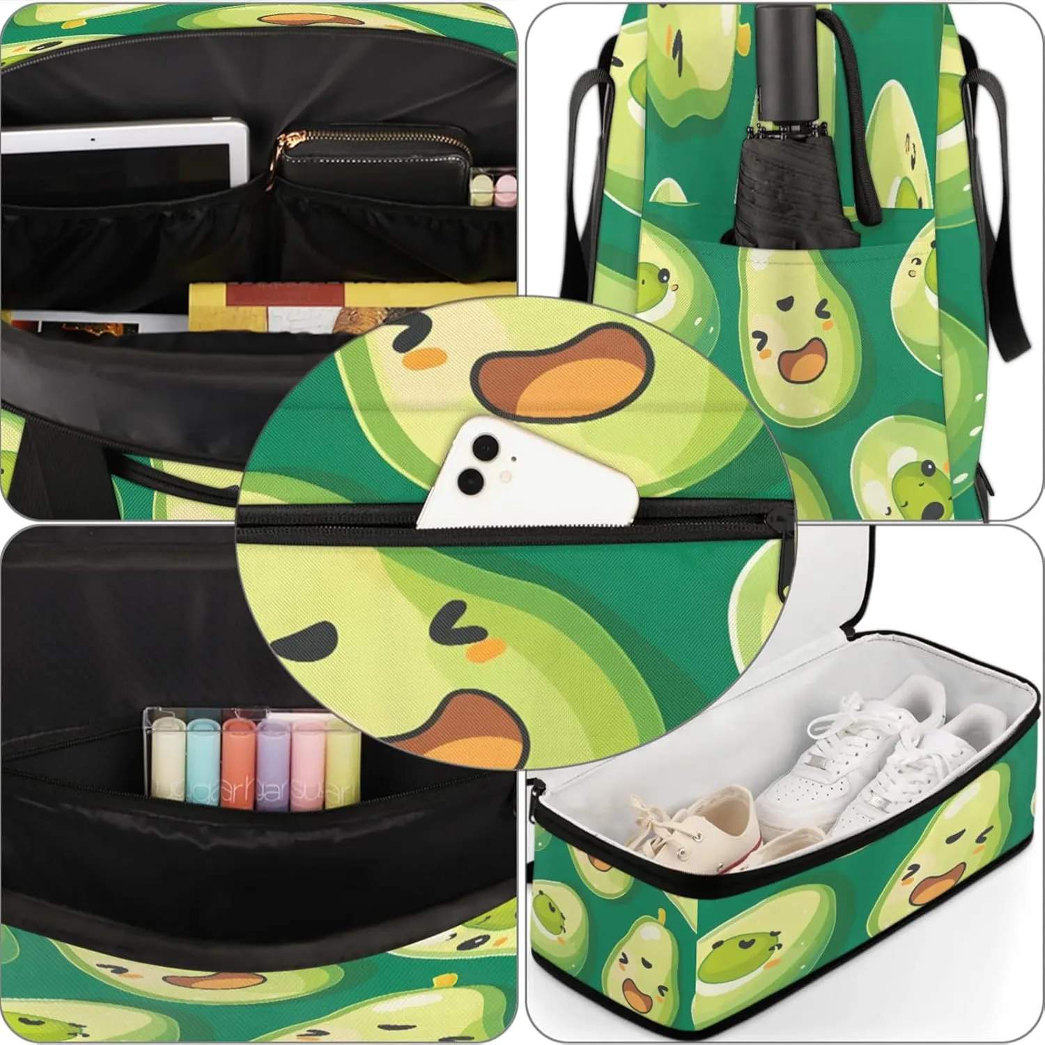 Fruit Avocado Cute Travel Duffel Bags for Women & Men Large Sports Gym Bags Foldie Weekender Overnight Bag Carry On Tote Bag With Shoe Compartment Personal Item Bag for Travel Sports Gym
