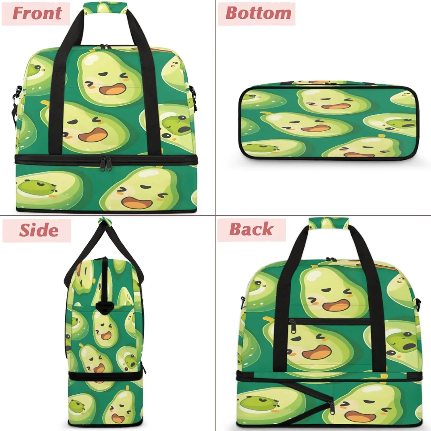 Fruit Avocado Cute Travel Duffel Bags for Women & Men Large Sports Gym Bags Foldie Weekender Overnight Bag Carry On Tote Bag With Shoe Compartment Personal Item Bag for Travel Sports Gym