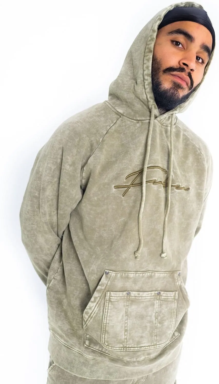 FUBU Signature Washed Utility Hoodie, Green, 2XL