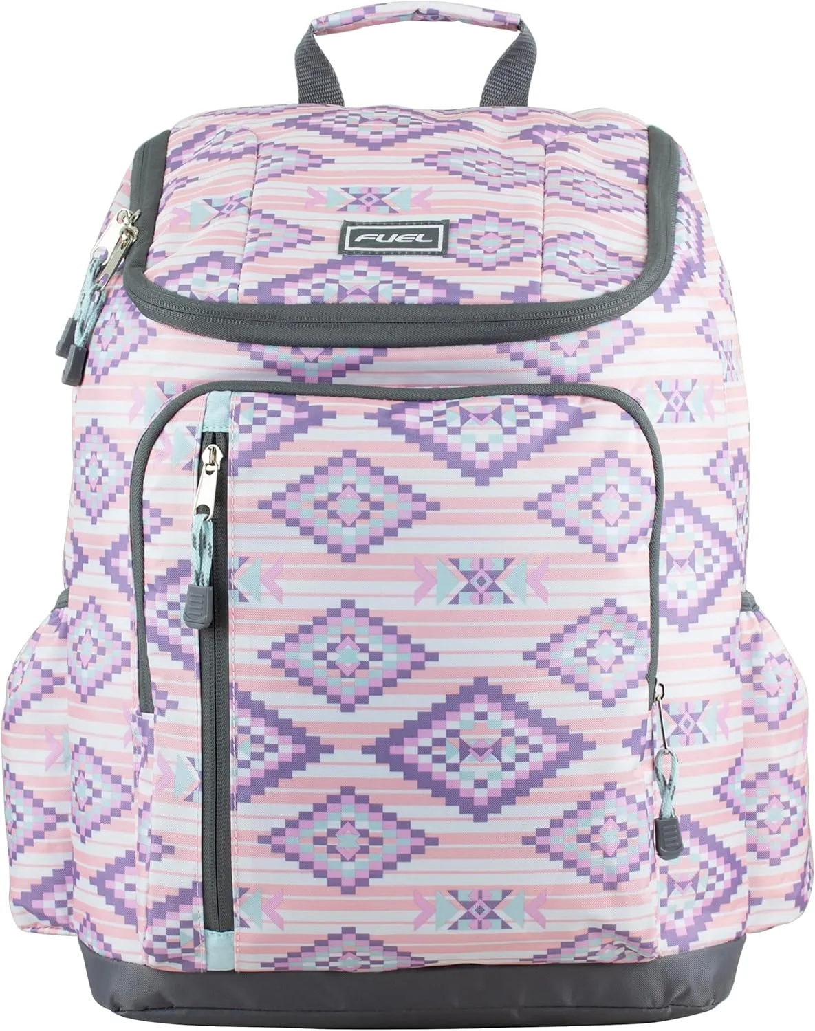 FUEL Durable Top Loader Outdoor Backpack w/Adjustable Straps, Multiple Compartments, Perfect for Travel, Hiking, Work, Classroom, Commuting - Pink Aztec