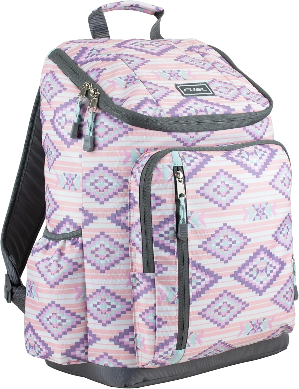 FUEL Durable Top Loader Outdoor Backpack w/Adjustable Straps, Multiple Compartments, Perfect for Travel, Hiking, Work, Classroom, Commuting - Pink Aztec