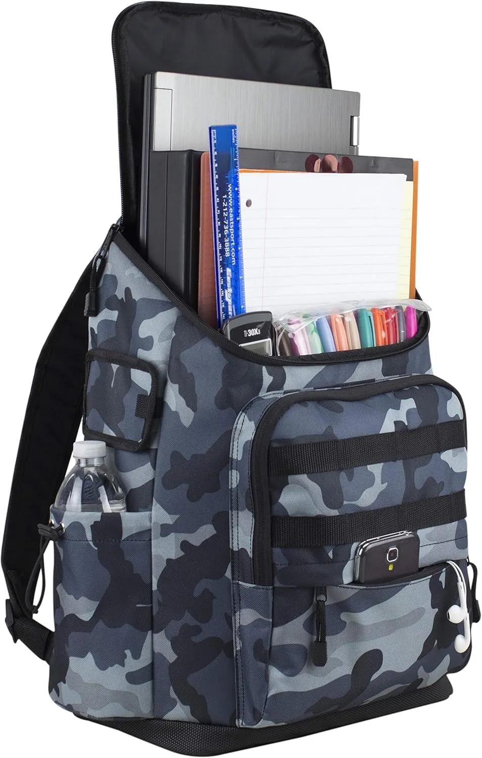 FUEL Multi-Pocket Cargo Travel Backpack Luggage Bag with Top-Loader Entry, Midnight Camo