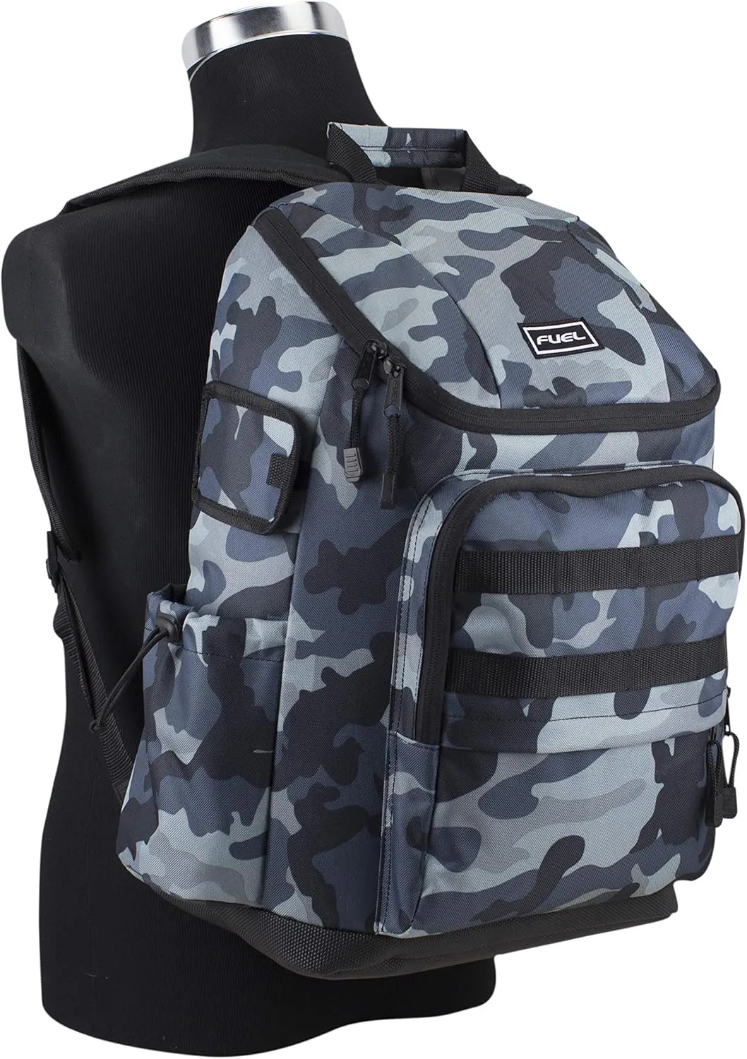 FUEL Multi-Pocket Cargo Travel Backpack Luggage Bag with Top-Loader Entry, Midnight Camo
