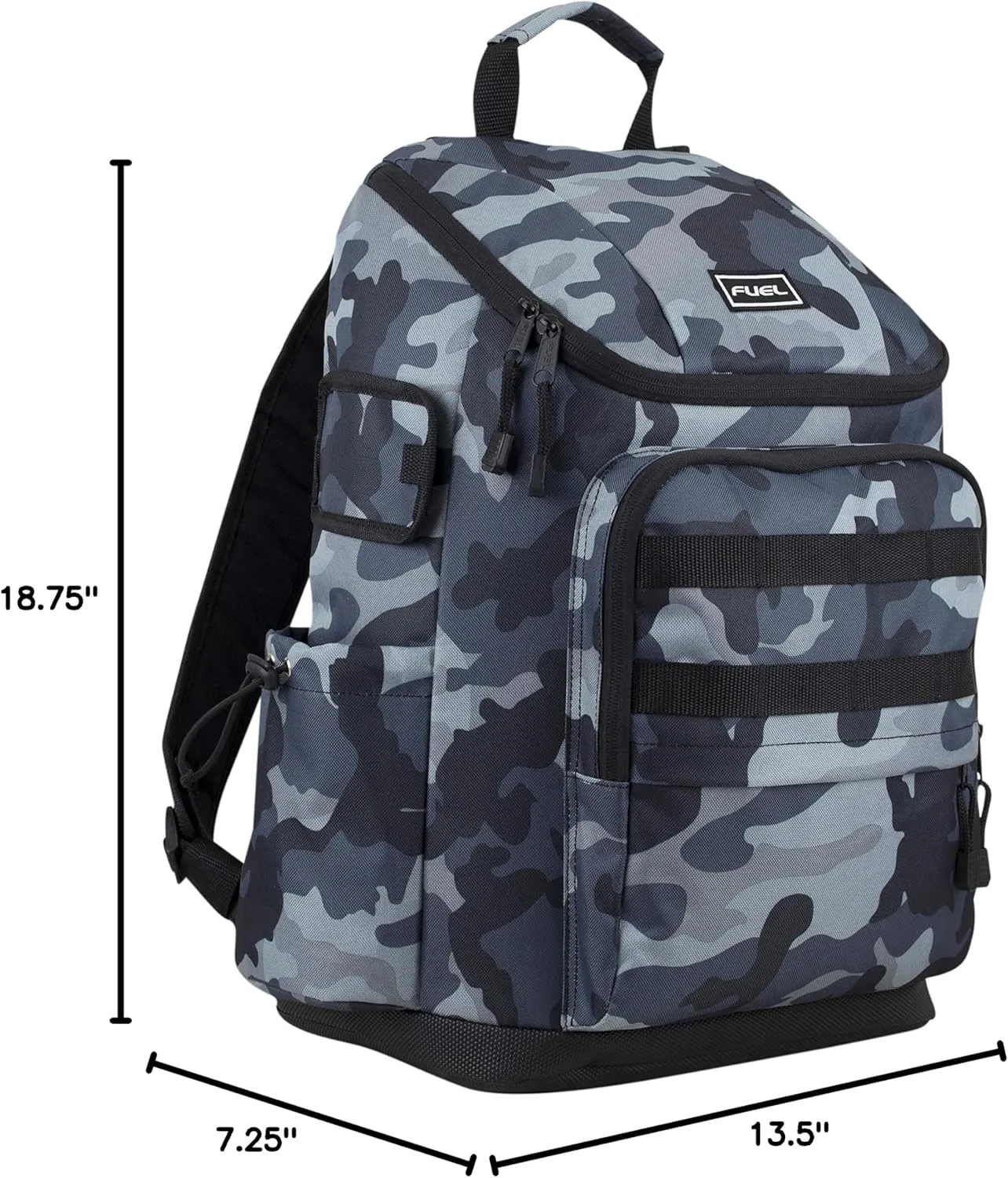 FUEL Multi-Pocket Cargo Travel Backpack Luggage Bag with Top-Loader Entry, Midnight Camo