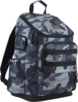 FUEL Multi-Pocket Cargo Travel Backpack Luggage Bag with Top-Loader Entry, Midnight Camo