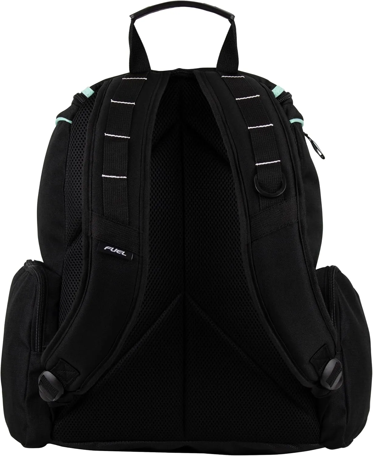 FUEL Oversized Wide Mouth Backpack with Multiple Compartments, Large Gym Yoga Bag Storage for Hiking, Work, Classroom, Travel - Mint Blue Trim