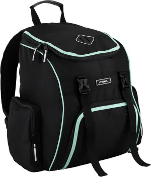 FUEL Oversized Wide Mouth Backpack with Multiple Compartments, Large Gym Yoga Bag Storage for Hiking, Work, Classroom, Travel - Mint Blue Trim