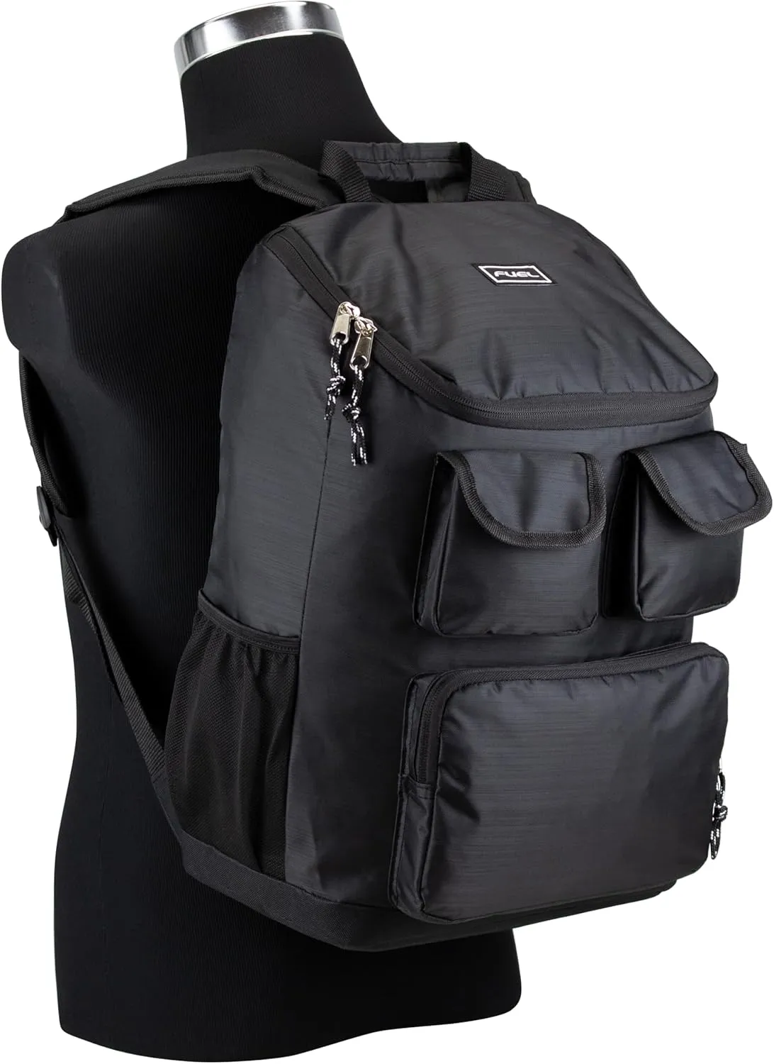 FUEL Storm Multi-Pocket Cargo Travel Backpack Luggage Bag with Top-Loader Entry, Black