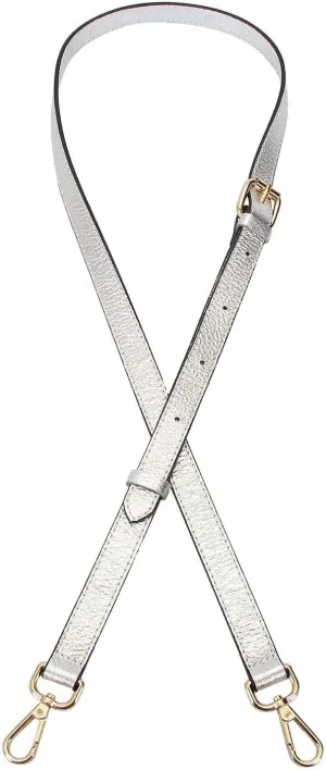 Full Grain Leather Adjustable Replacement Cross Body Purse Shoulder Strap Handbag Bag Wallet, 2/3” Wide(Silver)