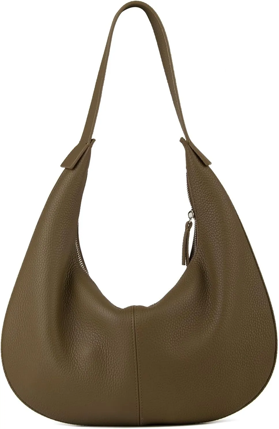 Full Grained Real Leather Hobo Bags for Women，Women's Crescent Handbag with Wide Shoulder Strap