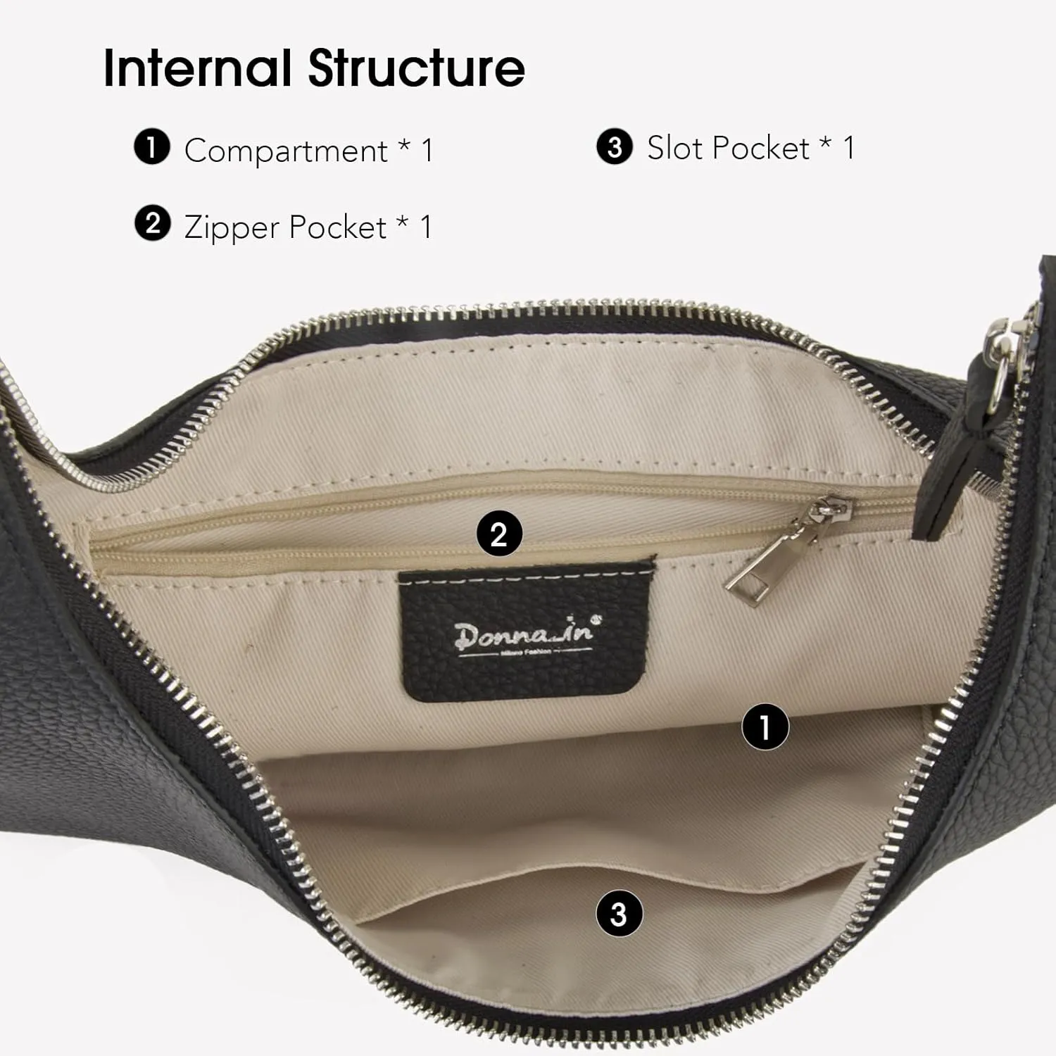 Full Grained Real Leather Hobo Bags for Women，Women's Crescent Handbag with Wide Shoulder Strap