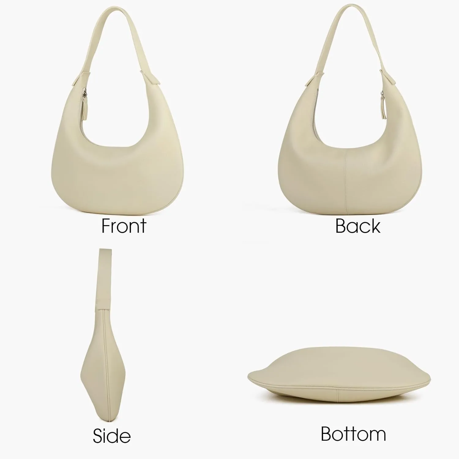 Full Grained Real Leather Hobo Bags for Women，Women's Crescent Handbag with Wide Shoulder Strap