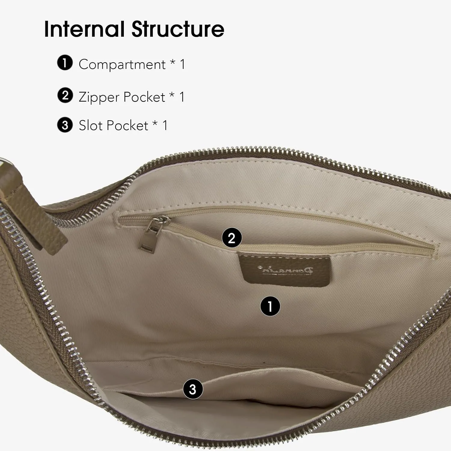 Full Grained Real Leather Hobo Bags for Women，Women's Crescent Handbag with Wide Shoulder Strap