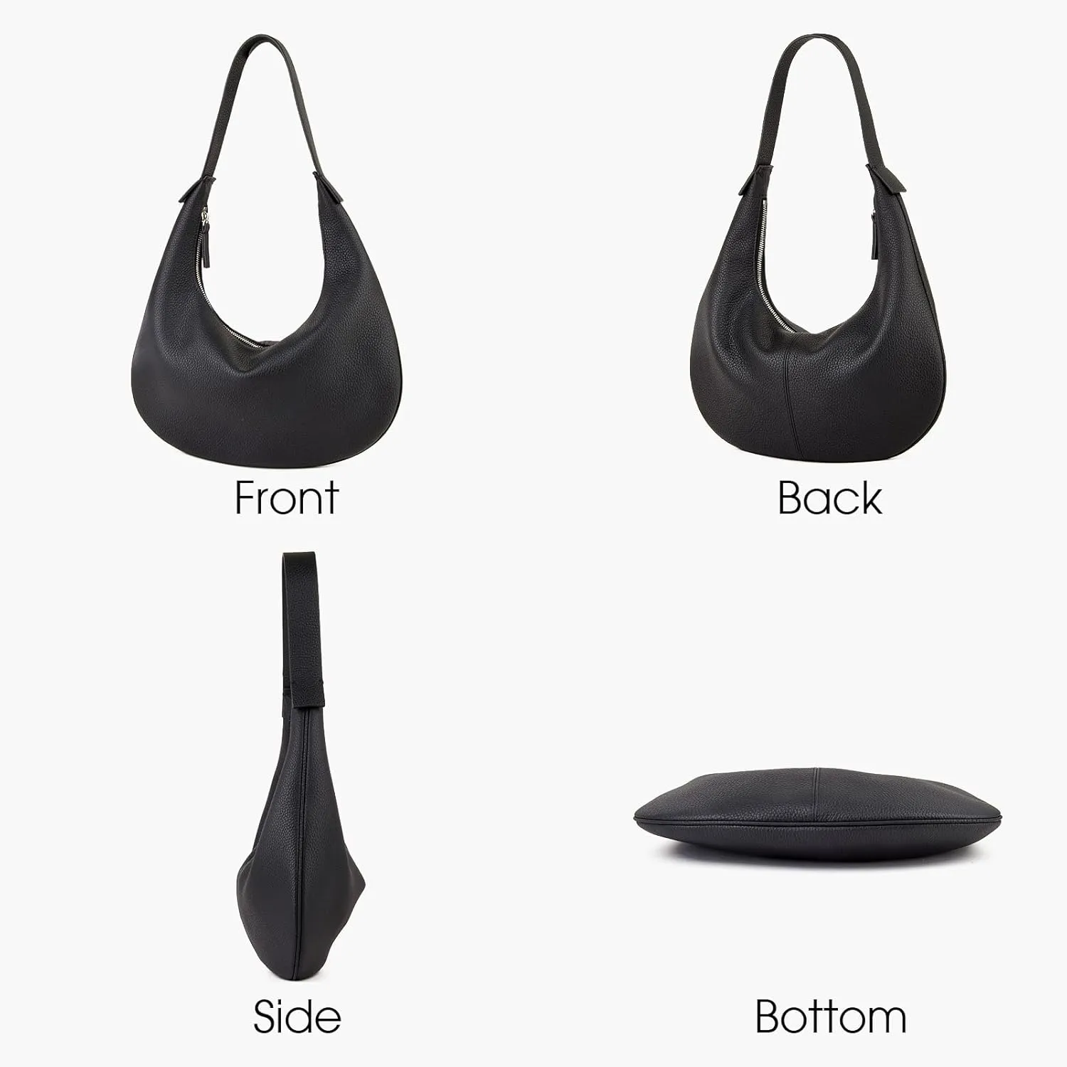 Full Grained Real Leather Hobo Bags for Women，Women's Crescent Handbag with Wide Shoulder Strap