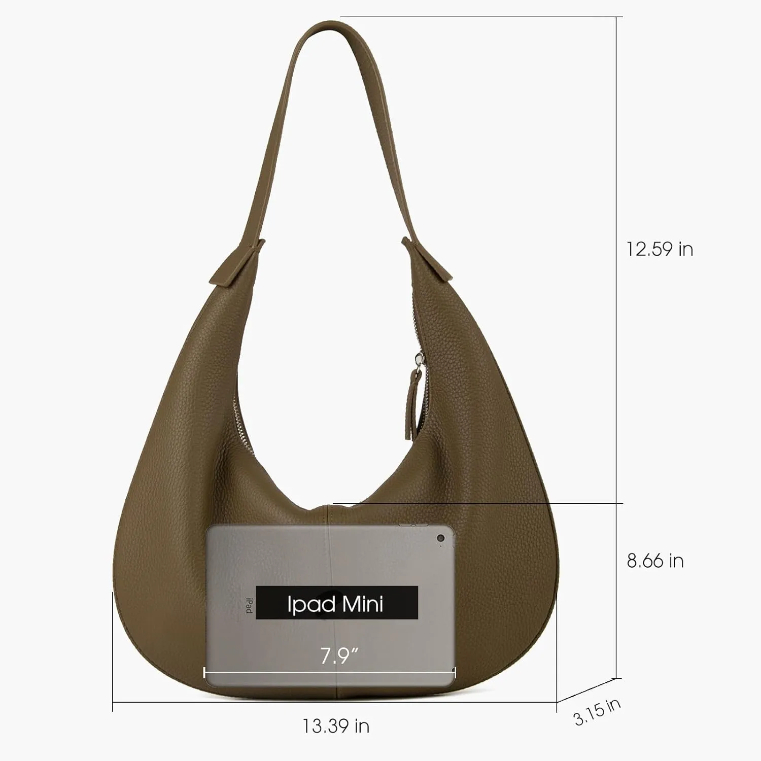 Full Grained Real Leather Hobo Bags for Women，Women's Crescent Handbag with Wide Shoulder Strap