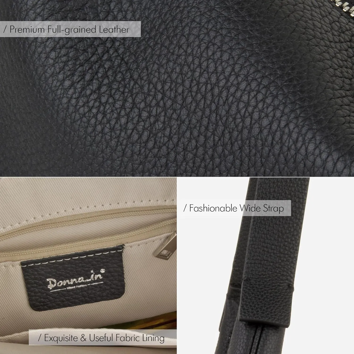Full Grained Real Leather Hobo Bags for Women，Women's Crescent Handbag with Wide Shoulder Strap