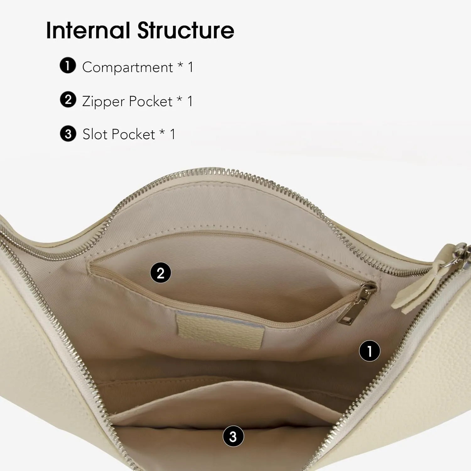 Full Grained Real Leather Hobo Bags for Women，Women's Crescent Handbag with Wide Shoulder Strap