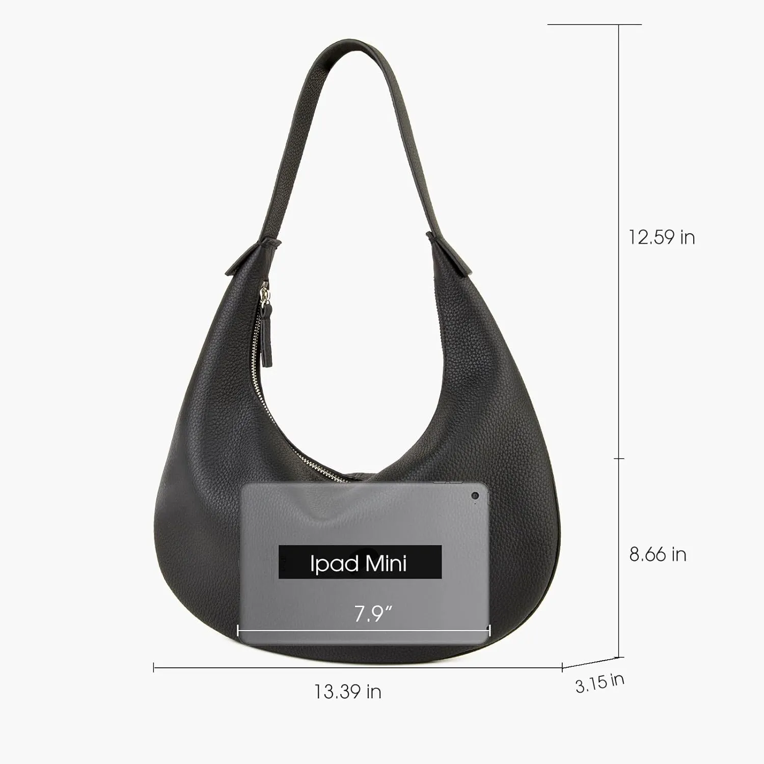 Full Grained Real Leather Hobo Bags for Women，Women's Crescent Handbag with Wide Shoulder Strap