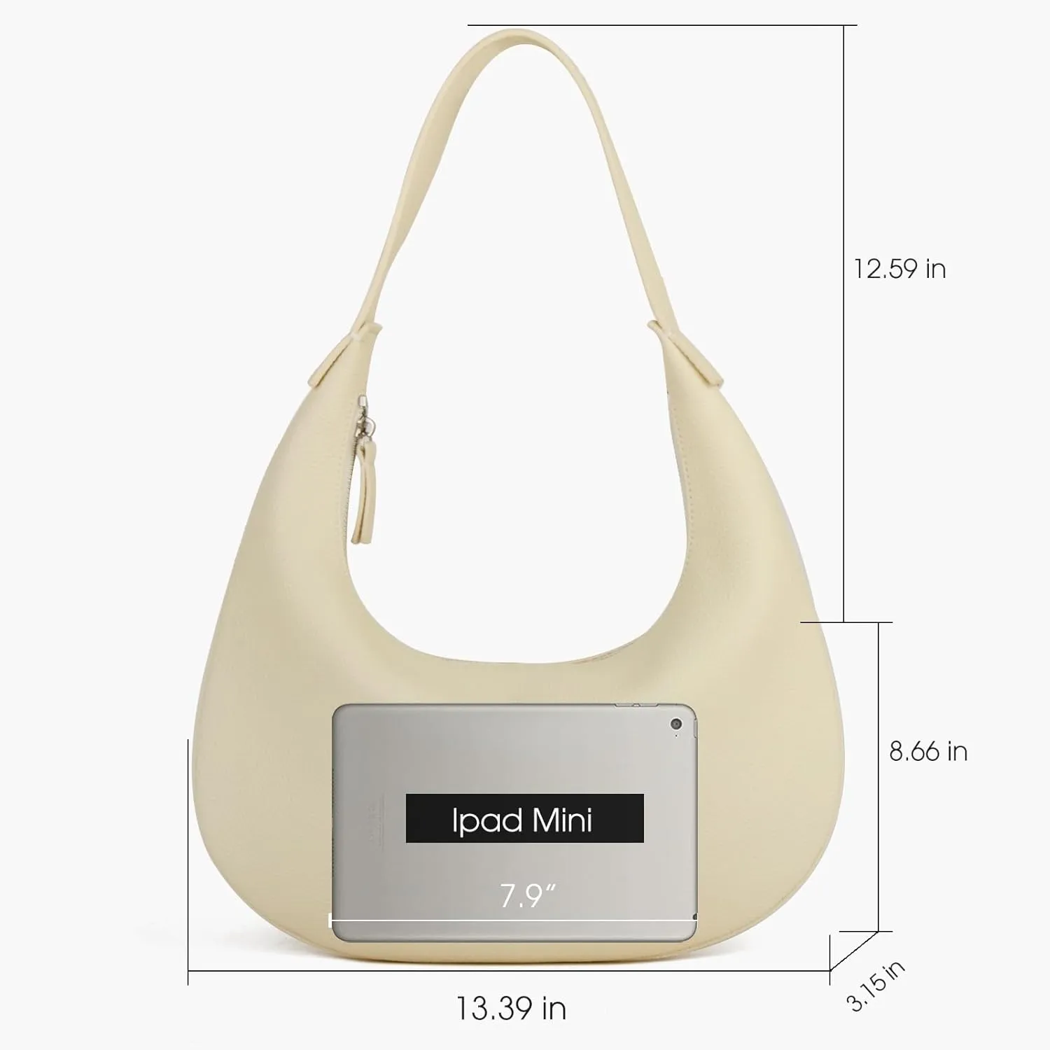 Full Grained Real Leather Hobo Bags for Women，Women's Crescent Handbag with Wide Shoulder Strap