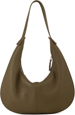 Full Grained Real Leather Hobo Bags for Women，Women's Crescent Handbag with Wide Shoulder Strap