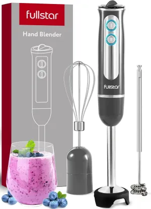 fullstar Immersion Blender Set, 9-Speed 500W Handheld Electric Hand Mixer, Smoothie Blender (3-in-1, Gray)