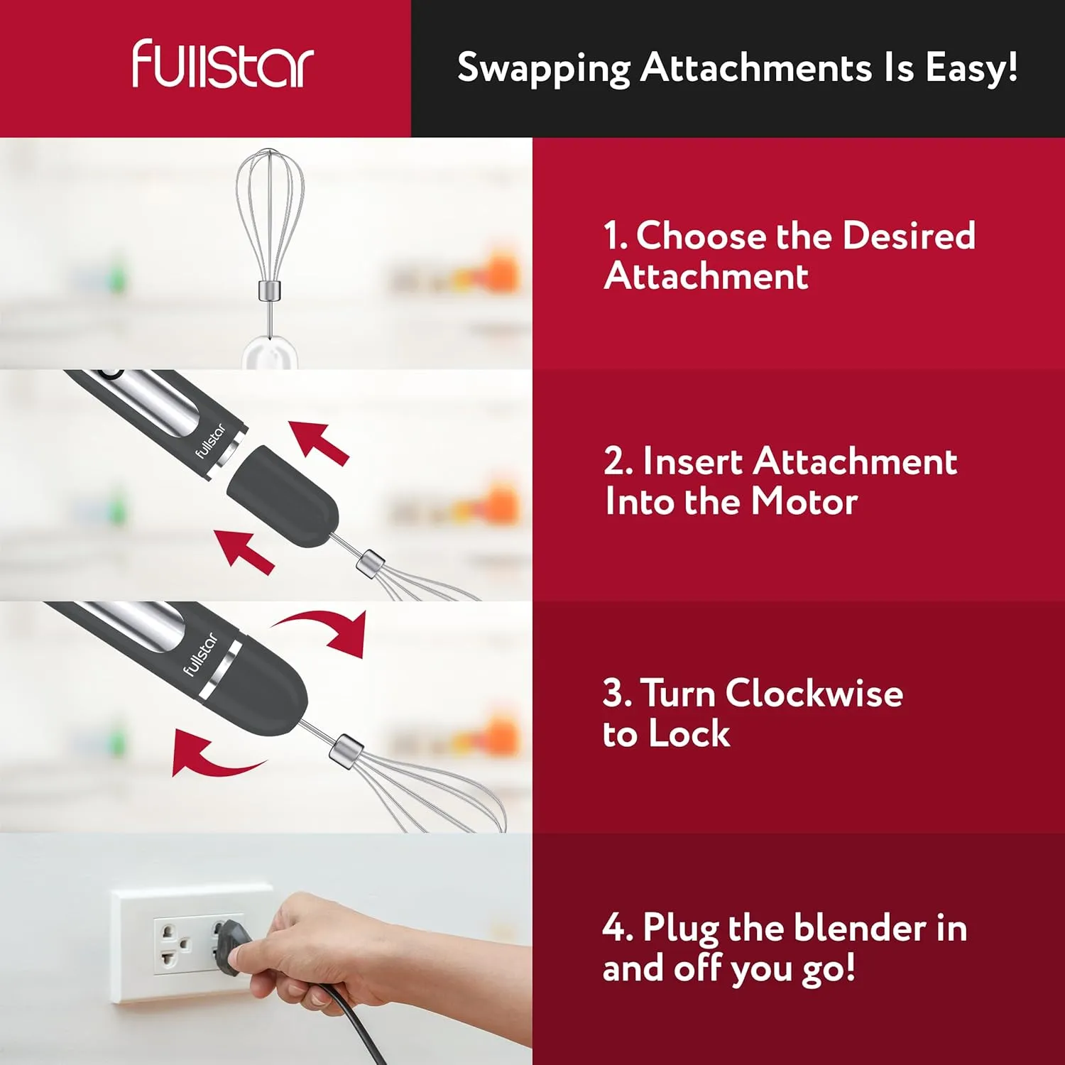 fullstar Immersion Blender Set, 9-Speed 500W Handheld Electric Hand Mixer, Smoothie Blender (3-in-1, Gray)