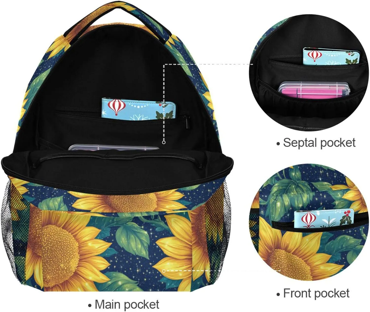 Fun Backpack for Unisex Adult Waterproof Travel Laptop Backpack with Chest Strap for Business Work College Travel Trip Parents' Day Beautiful Sunflower