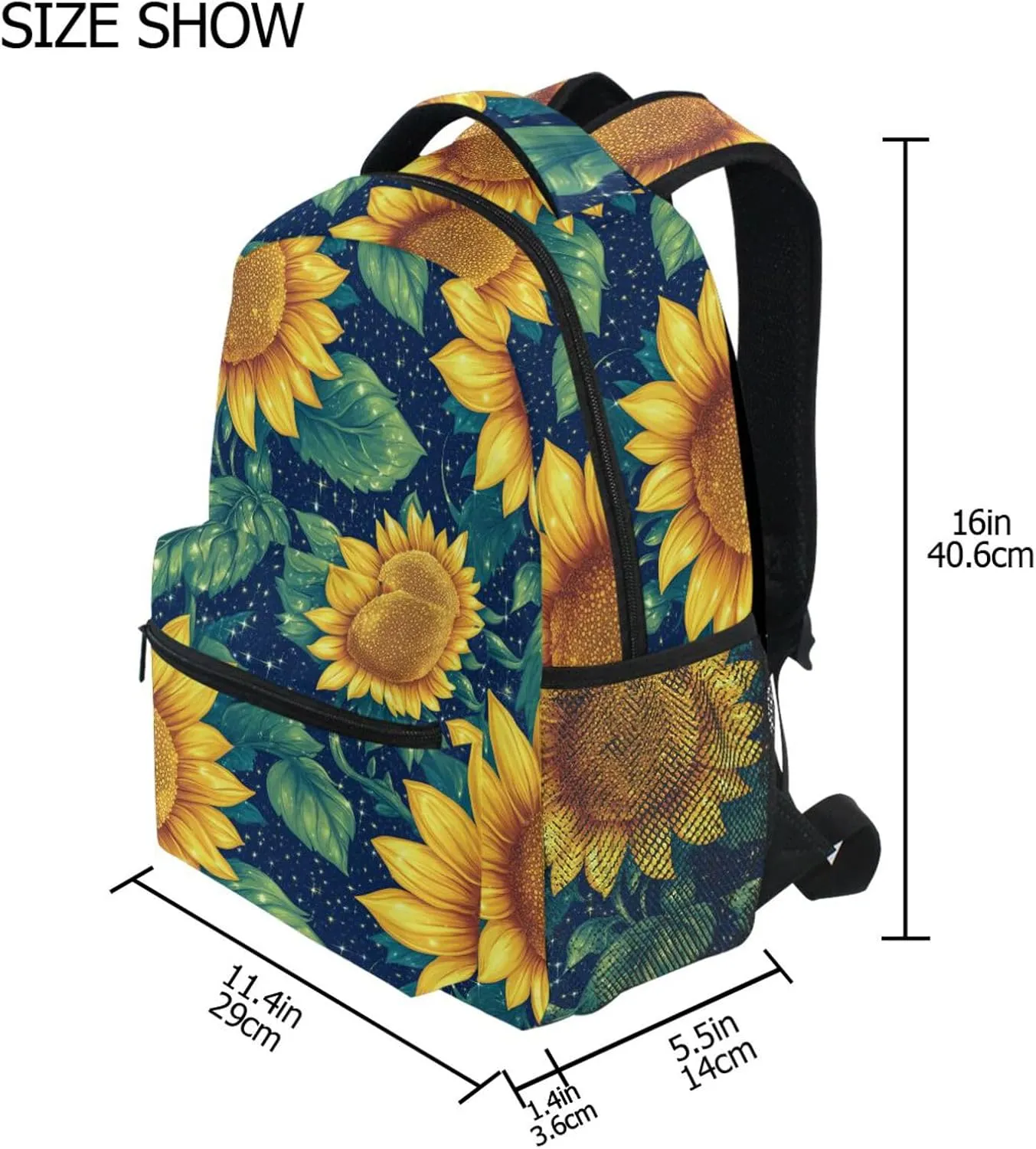 Fun Backpack for Unisex Adult Waterproof Travel Laptop Backpack with Chest Strap for Business Work College Travel Trip Parents' Day Beautiful Sunflower